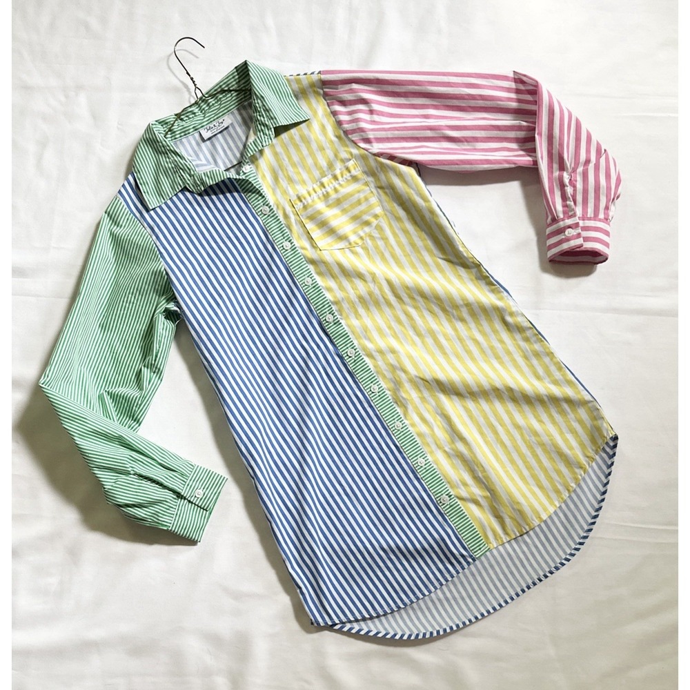 Jolie & Joy Colorblock Stripe Tunic Shirt Size M Mixed Fun Shirt Pastel High Low